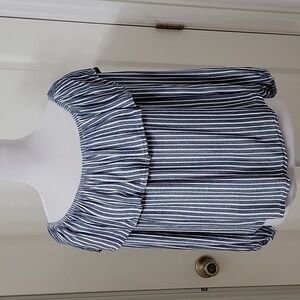 Mossimo Size L Blue & White Stripe Off-the-Shoulder Ruffle Neck Top, GUC